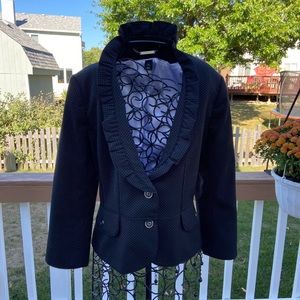 WHBM POLKA DOT BLAZER WITH RUFFLES